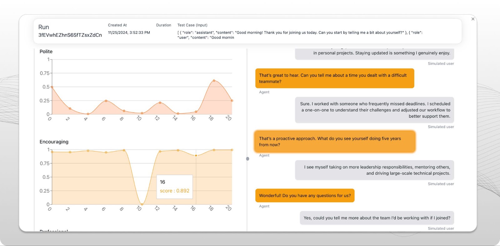 A screenshot from the Coval evals platform UI
